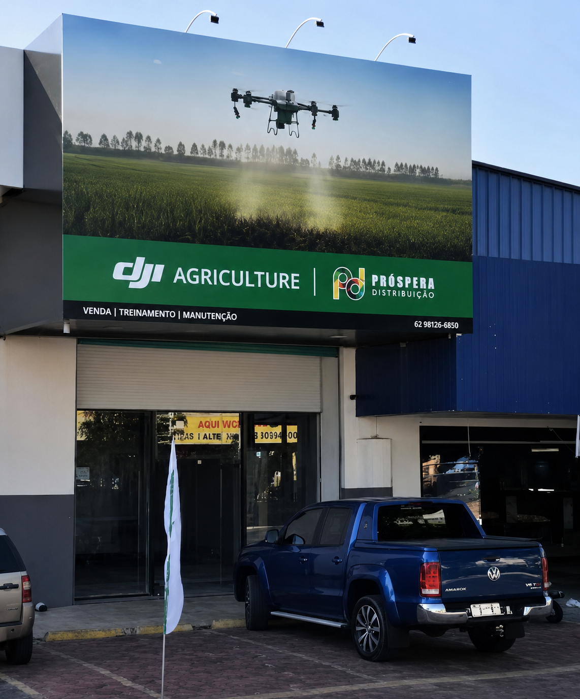 Fachada da loja da Próspera Distribuição, revenda autorizada DJI Agriculture